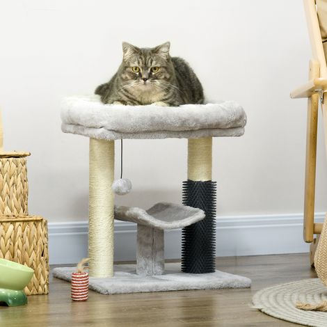 Petit arbre à chat tour de jeux, hauteur 48cm, poteau en sisal, balle suspendue, gris (1/5)