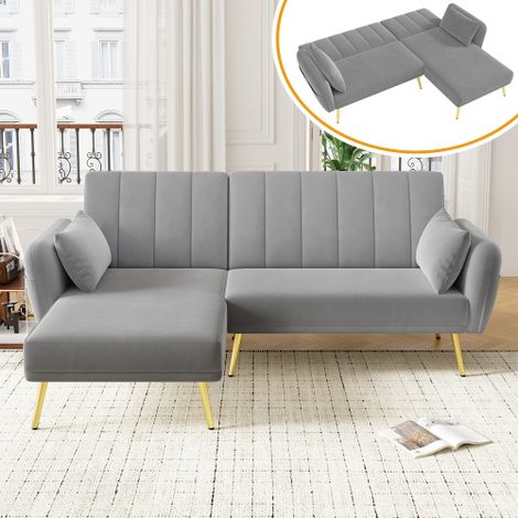 Canapé-lit pliable moderne, avec pieds de soutien et fonction couchage, revêtement en velours, idéal pour le salon, la chambre, le home cinéma ou la chambre d'amis. (1/5)
