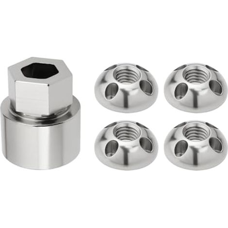 Lot de 1 jeu d'écrous de sécurité antivol M4 à 8 trous en acier inoxydable pour tente de toit, porte-vélos, système solaire (4 écrous, 1 verrou) argenté