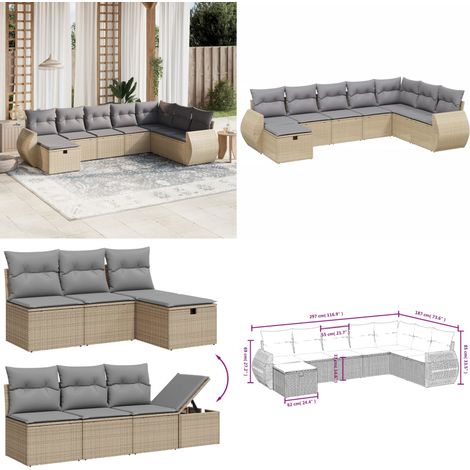 8-tlg. Garten-Sofagarnitur mit Kissen Beige Poly Rattan - Gartengestell - Gartenmöbel Set - Outdoor Lounge - Rattan Sessel - Gartenlounge - Home & Living (1/5)