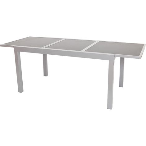 AZ-Tisch 140(200) x 90 cm silb Alugest graue Glaspl (1/2)