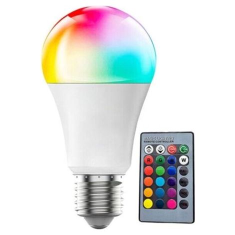Ampoule LED E27 A60 10W RGB Blanc 6000K avec Télécommande, Dimmable, 16 Couleurs & Mode Mémoire (Lot de 1) (1/2)