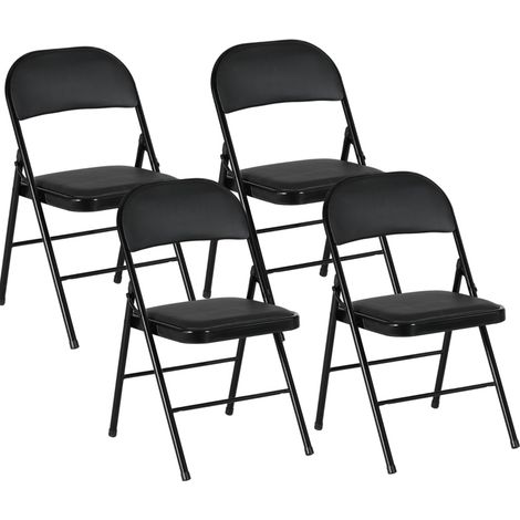Set de 4 chaises pliantes en simili cuir noir avec structure métal, chaise de bureau portable (1/5)