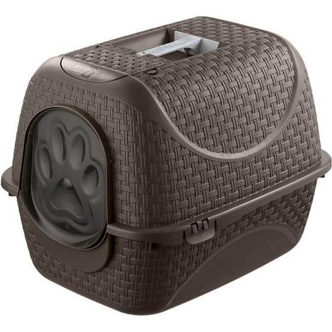 Ac-Deco – Litière pour chat taupe 41,8 x 50,5 cm – Plastique – Compartiment pour sacs et pelle intégrée – Conçue pour l'intimité des chats