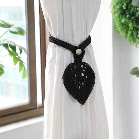 Lot de 2 embrasses de rideaux bohèmes décoratives en coton macramé, noires. (1/5)