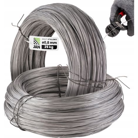 Fil d'acier dur noir 0,8 mm pour armature, soudable, 6250 m, 25 kg