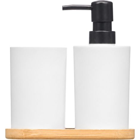 Juego de baño sobre una bandeja de bambú, blanco. (1/5)
