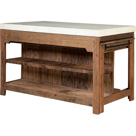 Ilot avec table extensible en bois recyclé et en marbre Capucine (1/5)