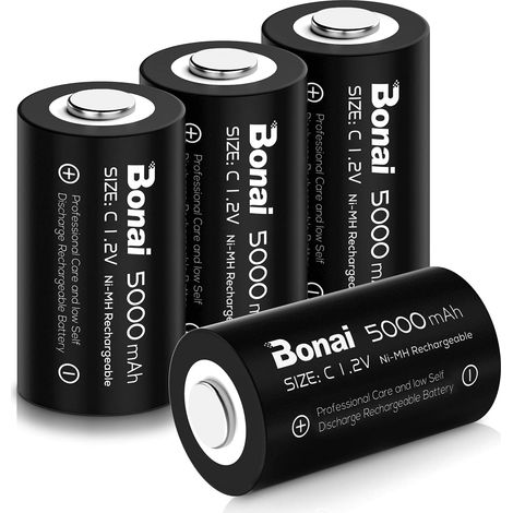Piles Rechargeables C 5000mAh Ni-MH 1.2V Accu, Type C Baby C LR14 Batterie Rechargeable 1200 Cycles,Faible Auto-décharge Longue Vie (4 Piles) (1/5)