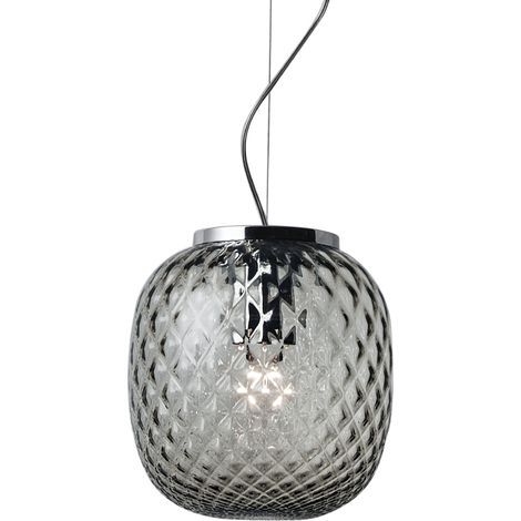 Oban Suspension Chrome Avec Verre Balloton Fumé E27 Ip20 - Lampe Design Elégante - Structure En Métal Et Verre Soufflé (1/5)
