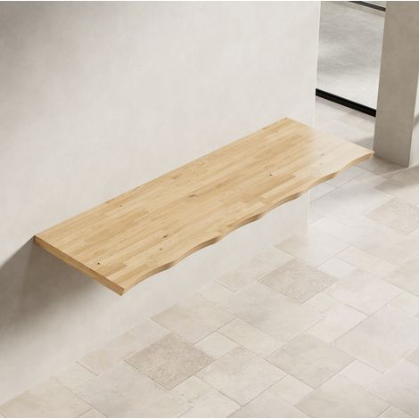 Plan de travail 140x48,5x3,8 cm en bois naturel, modulable pour salle de bain FloraGrace (1/5)