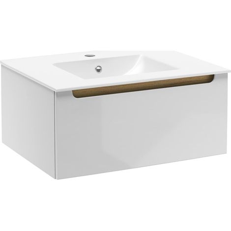 Naturel – Meuble sous vasque simple 60x30x45 cm – Tiroir Soft Close – Façade laquée blanche – SKU STILLAD06007U1 (1/3)