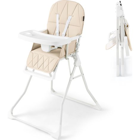 COSTWAY Foldable High Chair Easy Clean Compact Highchair with Tray-Beige (1/5)