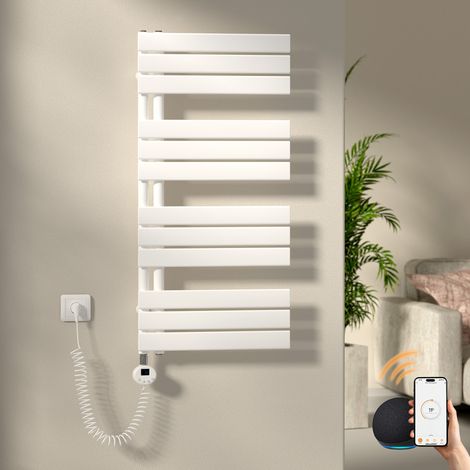 S'AFIELINA Elektrischer Badheizkörper Flach Paneelheizkörper Handtuchwärmer Heizkörper inkl. Heizstab mit Thermostat,Elektrisch betrieben,Weiß,104.1x50 cm 600Watts