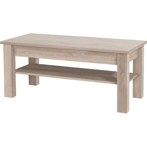 Mesa de centro Melfeli 116, Roble Sonoma, 48x61x110cm, Diámetro: 0, Aglomerado laminado, Angular