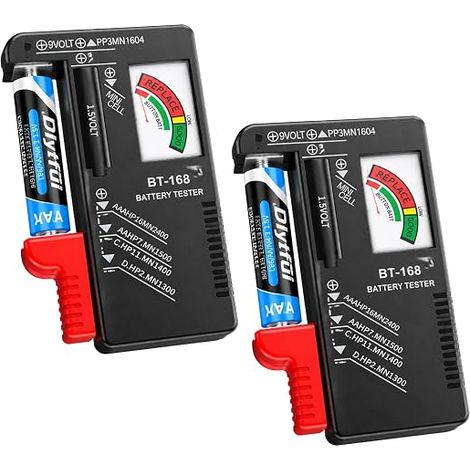 Testeur de Piles Universel BT-168, Lot de 2 testeurs de piles pour piles bouton AAA AA C D 9 V et 1,5 V, Contrôleur de Tension de Batterie Analogique à Aiguille (1/5)