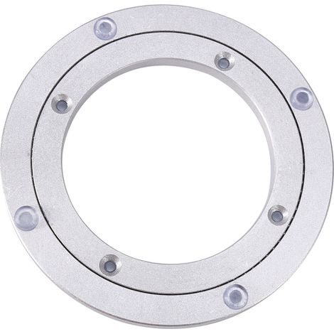 Table ronde argentée en alliage d'aluminium avec plateau tournant universel (1/5)