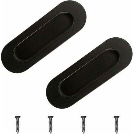 Poignées de meuble, 2 pièces, acier inoxydable noir, ovales, encastrées, pour portes coulissantes, tiroirs et armoires. (1/4)