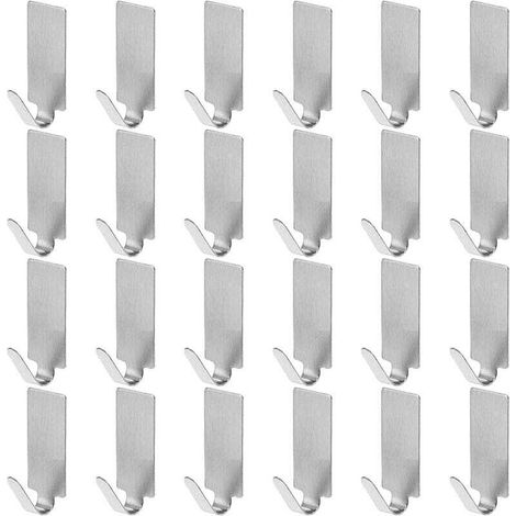24 ganchos adhesivos de acero inoxidable para paredes, toallero para cocina, baño y balcón - KZQ