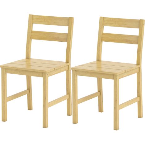 Set aus 2 Bambus-Esszimmerstühlen, armlose Küchenstühle mit Lattensitzen, Naturholz