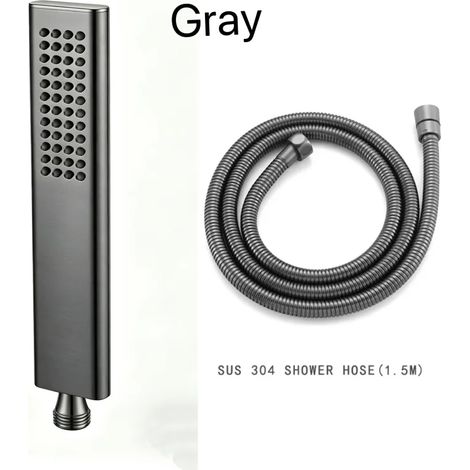 (Lot de 2 gris) Pommeau de douche à main en laiton doré rose brossé avec flexible en acier inoxydable de 1,5 m, accessoire de support de douche et système d'économie d'eau (1/5)