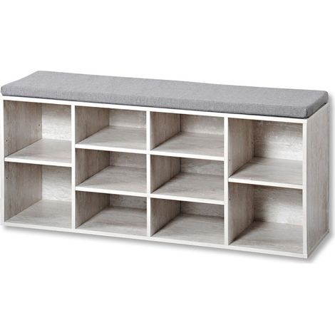 Meuble à chaussures avec assise en bois blanchi, KESPER (1/5)