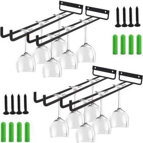 Weinglashalter, 4 Stück Metall-Weinglashalter zum Aufhängen, Glasaufhänger für Regal mit Schrauben, Stielglashalter für Küche, Café, Bar, Restaurant (30 cm, schwarz) (1/4)