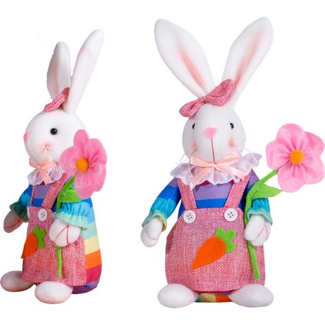 Muñeco de conejito de Pascua, decoraciones de flores de conejito