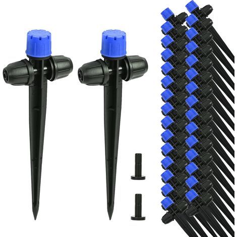 HOINCO 28 Pz Drip Irrigazione Emittenti, Regolabile Grado di Flusso Acqua Gocciolatori Spruzzatore per 1/4" Drip Irrigazione Tubatura, per Giardino Sistema di Irrigazione. (Bleu) (1/5)