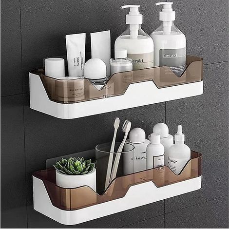 Lot de 2 porte-savon de douche mural adhésif, étagère de rangement pour salle de bain, cuisine, cornet d'angle sans perçage (1/5)