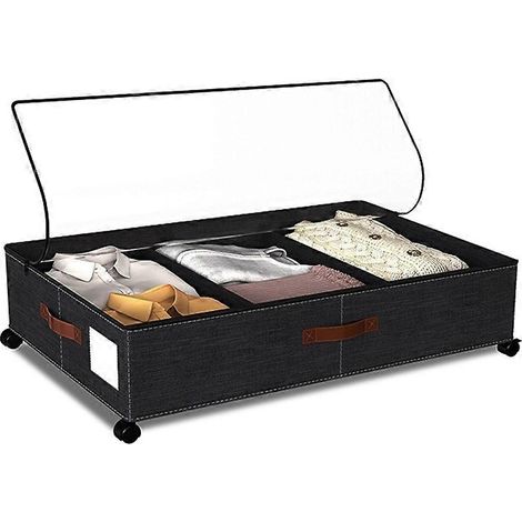 Étagère de rangement à roulettes sous le lit, boîte de rangement roulante sous le lit avec couvercle transparent et cloison. (1/5)