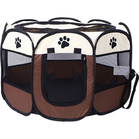 Parc pour Chien Tente pour Animaux de Compagnie Pliable, Parc à Chiot Enclos pour Chiens Chats Lapins Pliable Utiliser à l'intérieur et à l'extérieur, Maison en Résille à 8 Panneaux (Marron) (1/5)