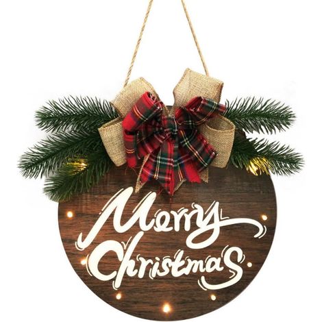 Guirlande De Porte De Noël - Panneau Décoratif En Bois Avec Lumières Led - Motif Carreaux Buffalo - Pour Intérieur Et Extérieur - 28,5 X 28,5 Cm - 1 Pièce (1/3)