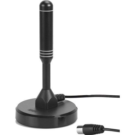 Antenne TV Interieur TNT HD Puissante – August DTA240 – Digital et Numérique UHD France, Magnétique Aimantée, Petite, Portable, UHF VHF pour Salon, Cuisine, Caravane Camping-car, 2m de câble - Noir (1/5)
