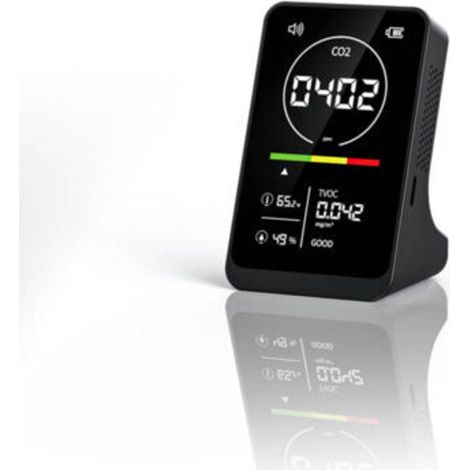 Détecteur 4-en-1 qualité de l’air portable avec capteur NDIR – CO₂, TVOC, température et humidité – écran numérique + alarme (1/4)