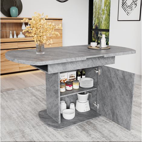 Table à manger extensible 130×70×75 cm ovale avec rangement, 1 porte, poignée en métal, panneaux de particules, table de cuisine/salon, gris (1/5)