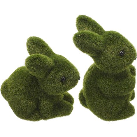 Beflockte Hasenfiguren als Miniatur Gartendekoration mit