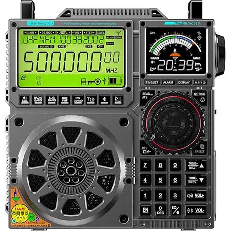 Kurzwellenradio HanRongDa C919, Full Band Empfänger mit SSB, FM/MW/SW/USB/LSB/LW/VHF/UHF/AIR/CB/WB mit Dual Display und APP Steuerung, 20W Bluetooth Lautsprecher Unterstützung MicroSD Karte