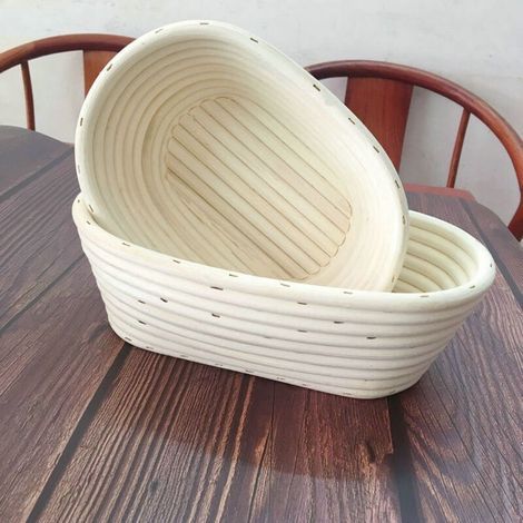 Bread rising basket kit, set of 23cm oval rattan baskets with dough scraper, fabric lining and brush, ideal for family bread making. (1/5)