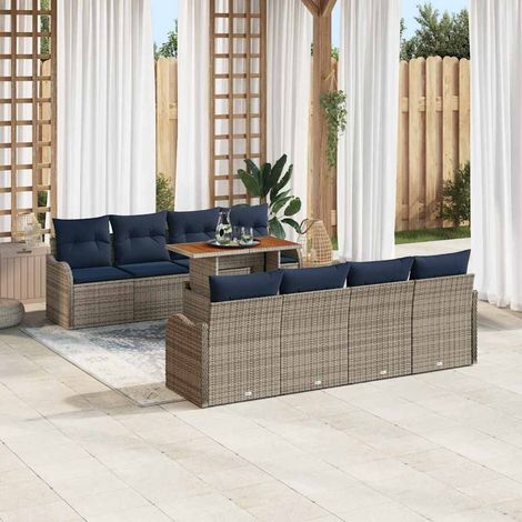 vidaXL Set Divano da Giardino 7 pz grigio e blu navy (1/5)