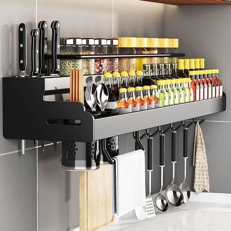 Étagère à épices murale sans perçage 40 cm, rangement de cuisine et salle de bain, support utilitaire pour balcon (1/4)