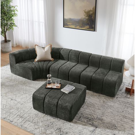 Canapé d'angle modulable 283x198x64,7 cm en chenille noire, gain de place pour salon FloraGrace (1/5)