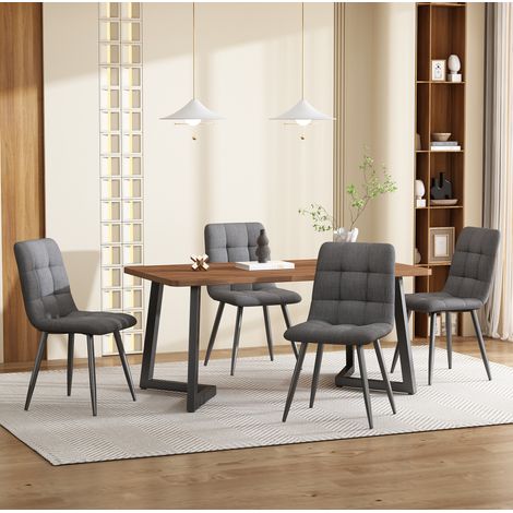 MEUBLIV Set tavolo da pranzo 5 pezzi noce e grigio scuro con 4 sedie in lino (1/5)