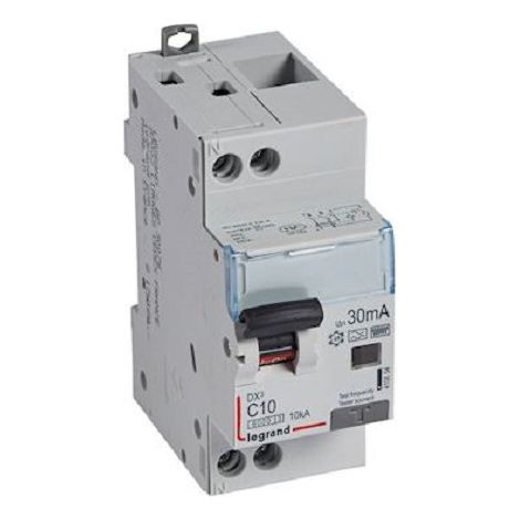 Disjoncteur différentiel monobloc DX6000 10kA arrivée haute et départ bas à vis U+N 230V 10A typeF 30mA (410854)