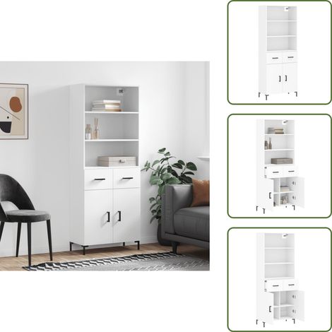 Highboard Weiß 69,5x34x180 cm Holzwerkstoff - Sideboard - Hochschrank - Wohnraumorganisation - Regal - Weißer Schrank (1/5)