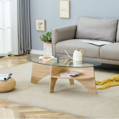 Tavolo salotto ovale con ripiano in vetro e MDF OKMYHOME (1/5)