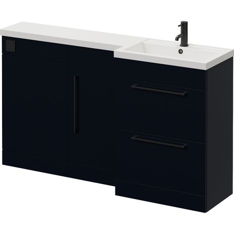 Napoli 390 Deep Blue 1500mm 2 Drawer Vanity Unit Toilet Suite with Right Hand Square Lucia Basin - 1500mm - Matt Black 320mm HandleWithout Kingston Toilet Pan
