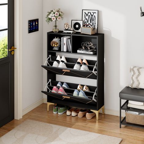 Zapatero gran capacidad estantes abatibles espacio organizado MDF 80x25x117cm color negro (1/5)