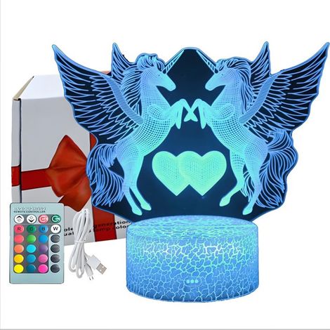 Licorne fille Lampe de nuit Lampe de chevet LED, Lampe USB Veilleuse Illusion, 16 Couleurs Changeantes avec Télécommande