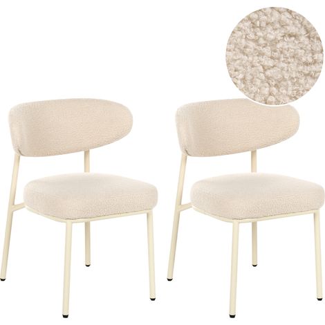 Conjunto de 2 sillas de comedor de bouclé patas de hierro sin reposabrazos tapones para patas diseño retro beige claro Unity